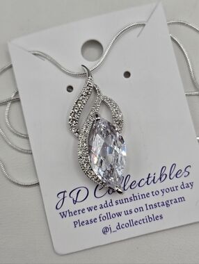 Swarovski Crystal Elements Silver Marquise Statement Necklace Clear 20 inch Prom